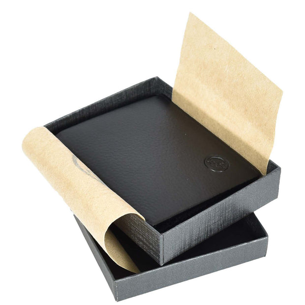 Genuine Leather Mens Slim Bi-Fold Style Wallet Notes Coin Pocket Business Cards A208 Black