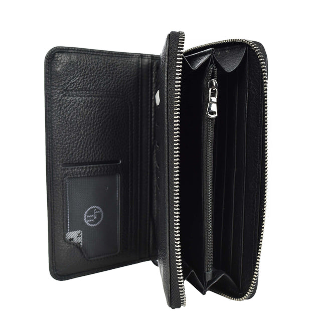 Leather Long Evelope Clutch Purse with Multi- Compartments Card Cash ID Card Travel Wallet A211 Black