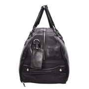 Premium Leather Wheeled Holdall Cabin Size Weekend Travel Duffle Bag AL50 Black