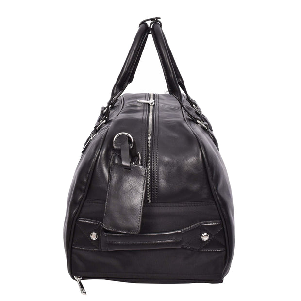 Premium Leather Wheeled Holdall Cabin Size Weekend Travel Duffle Bag AL50 Black