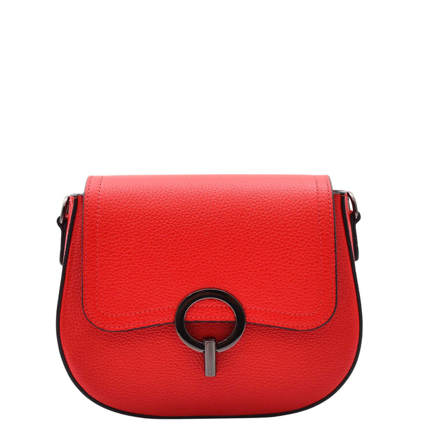 Womens Exclusive Leather Saddle Bag Small Casual Crossbody Fashion Handbag A2063 Red