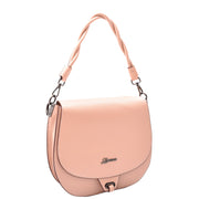 Womens Premium Leather Shoulder Saddle Bag Multi Pocket Handbag A6080 Rose