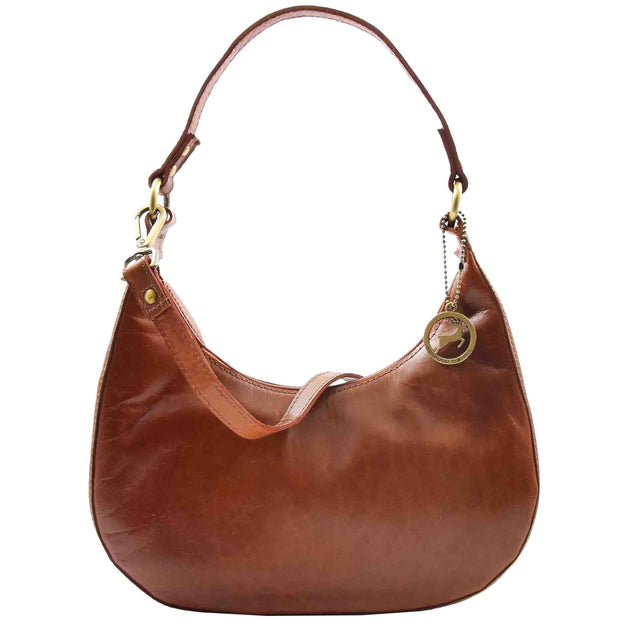 Classic Shoulder Hobo Real Leather Zip Bag GEMMA Cognac 1