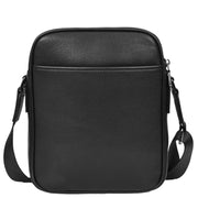 Mens Real Leather Messenger Bag Medium Size Travel Crossbody Multiple Zip Pockets Organiser A1371 Black