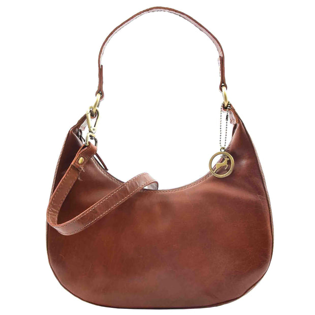 Classic Shoulder Hobo Real Leather Zip Bag GEMMA Chestnut 1