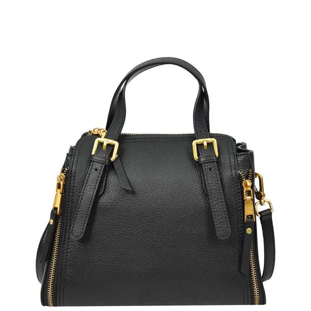 Women's Premium Leather Handbag Gold Hardware Detachable Shoulder Strap Trendy Design Bag Pam Black