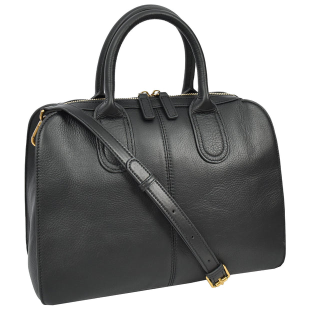 Womens Leather Handbag Large Tote with Shoulder Strap Casual Style Thea Black