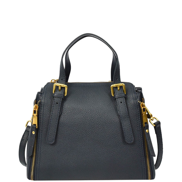 Women's Premium Leather Handbag Gold Hardware Detachable Shoulder Strap Trendy Design Bag Pam Navy