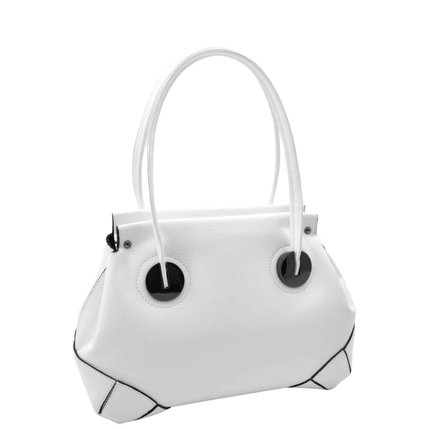 Womens Premium Leather Shoulder Bag Zip Top Casual Outgoing Tote Fashion Handbag A7135 White