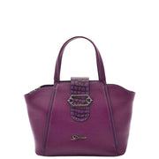 Womens Real Leather Handbag Croc Trim Casual Outgoing Fashion Tote Bag A6058 Purple