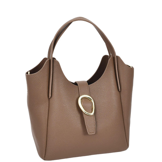 Womens Leather-Look Handbag Casual Basket Shape Small Fashion Tote Bag AH181 Brown-10