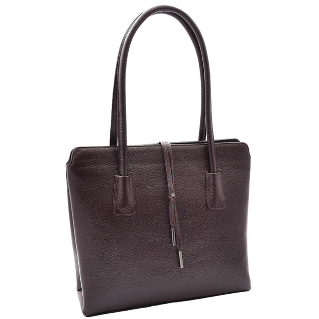 Womens Genuine Leather Shoulder Bag A4 Size Classic Handbag A062 Brown