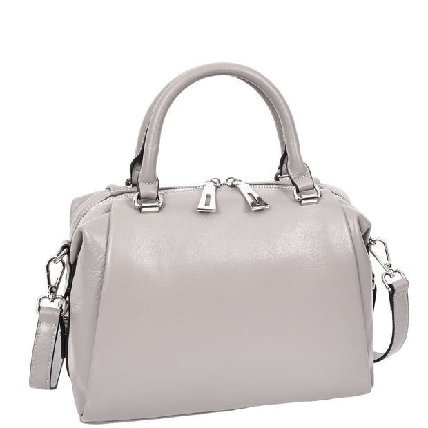 Women Real Leather Handbag Small Casual Outgoing Style Grab Handles A393 Grey-1