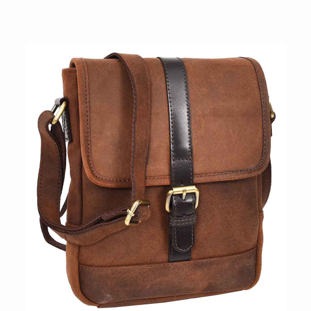 Mens Distressed Leather Crossbody Messenger Bag Vintage Brown Casual Flight Bag Arlo-1