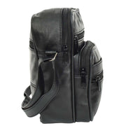 Mens Black Leather Flight Bag Cross Body Multi Pocket Messenger A145