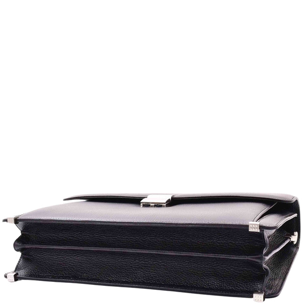 Mens Leather Briefcase Italian Cowhide Business Office Laptop Satchel Bag A206 Black