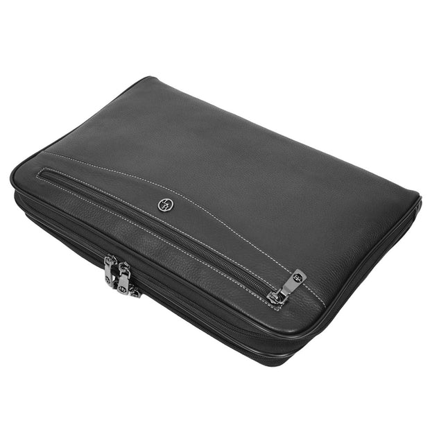 Premium leather Portfolio Zip Around Travel A4 Document Organiser Folio Bag A367 Black