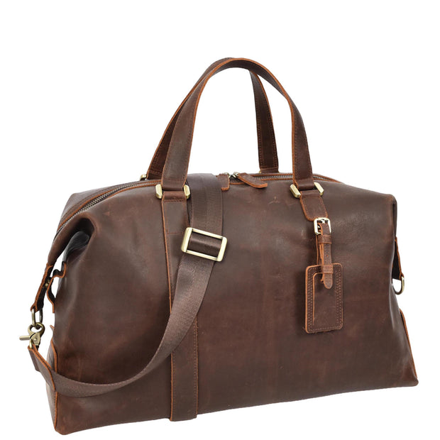 Real Leather Holdall Mid-Size Padded Laptop Section Weekend Travel Duffle Bag A007 Rust Brown