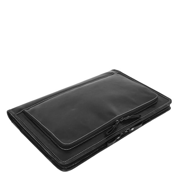 Black Leather Folio Bag A4 Document Underarm Portfolio Case - Stanford