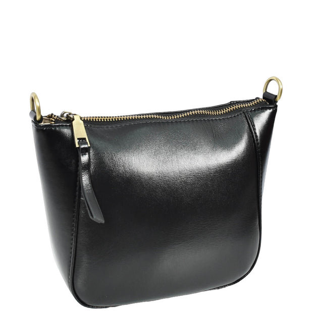 Womens Genuine Leather Cross Body Bag Small Zip Top Sling Handbag Liv Black