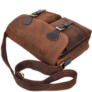 Mens Distressed Leather Satchel Twin Buckle Vintage Brown Messenger Laptop Bag A561-6