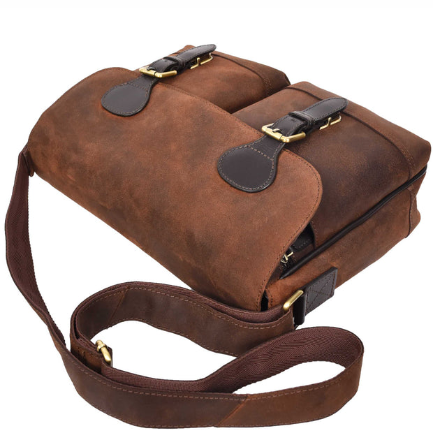 Mens Distressed Leather Satchel Twin Buckle Vintage Brown Messenger Laptop Bag A561-6