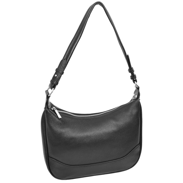 Real Leather Hobo Handbag Womens Shoulder Bag Cross Body Multi Straps A688 Black-5