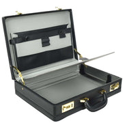 Classic Attache Case Faux Leather Dual Lock Briefcase Business Bag Diplomat Black