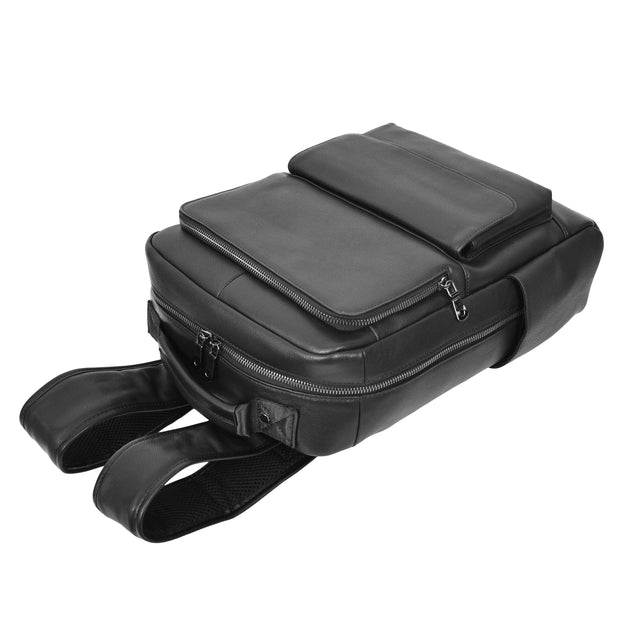 Genuine Leather Backpack Laptop Bag Casual Organiser Work Travel Rucksack AH18 Black-6