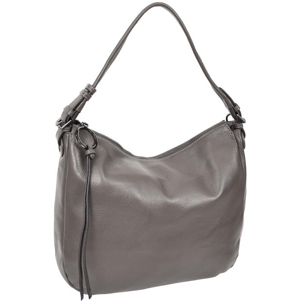 Womens Leather Hobo Handbag Soft Large Multi Straps Zipper Shoulder Bag A202 Grey-8