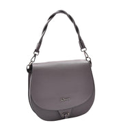Womens Premium Leather Shoulder Saddle Bag Multi Pocket Handbag A6080 Grey