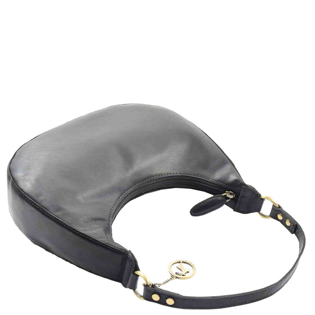 Classic Shoulder Hobo Real Leather Zip Bag GEMMA Black 5