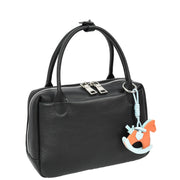 Womens Leather Mini Handbag with Rocking Horse Charm Girls Casual Fashion Tote Lori Black