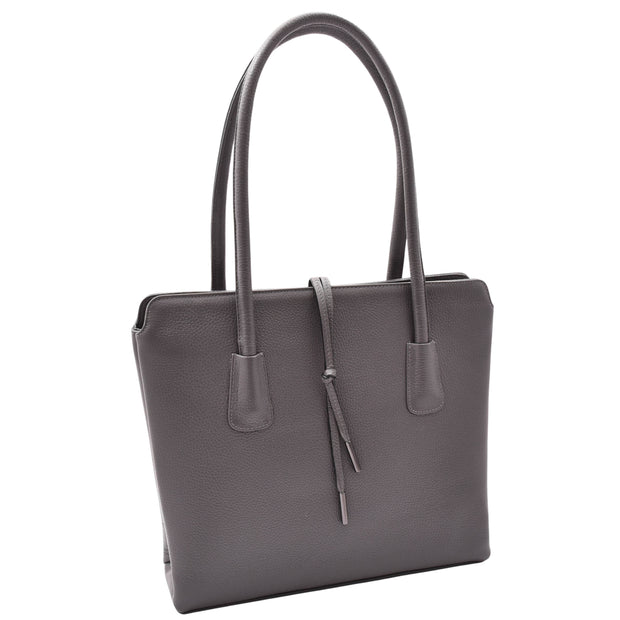 Womens Genuine Leather Shoulder Bag A4 Size Classic Handbag A062 Grey