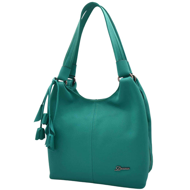 Womens Leather Shoulder Bag Large Hobo Casual Outgoing Multi Pockets Handbag A71 Green