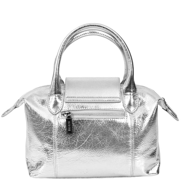 Womens Genuine Leather Top-Handle Bag Tote Style Casual Outgoing Fashion Handbag Amy Silver