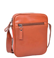 Mens Leather Messenger Bag Cognac Small Flight Bag Multi Zip Pockets Pouch Fred