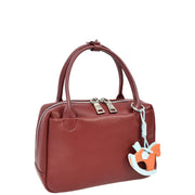Womens Leather Mini Handbag with Rocking Horse Charm Girls Casual Fashion Tote Lori Burgundy