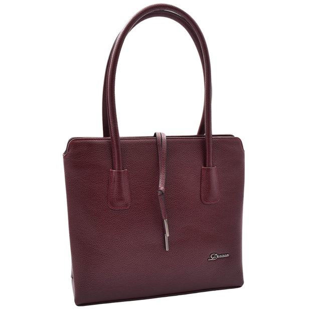 Womens Genuine Leather Shoulder Bag A4 Size Classic Handbag A062 Burgundy