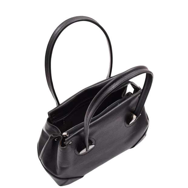 Womens Premium Leather Shoulder Bag Zip Top Casual Outgoing Tote Fashion Handbag A7135 Black