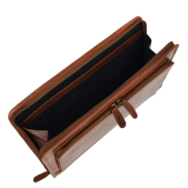 Brown Leather Folio Bag A4 Document Underarm Portfolio Case - Stanford