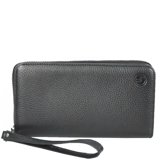 Leather Long Evelope Clutch Purse with Multi- Compartments Card Cash ID Card Travel Wallet A211 Black