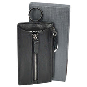 Genuine Leather Large Lightweight Key Case Wallet Car Key Holder Zipper Pouch A633 Black