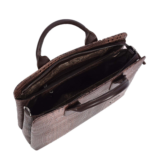 Women's Real Leather Croc-Print Shoulder Bag A4 Size Work Fashion Handbag A293 Brown-5