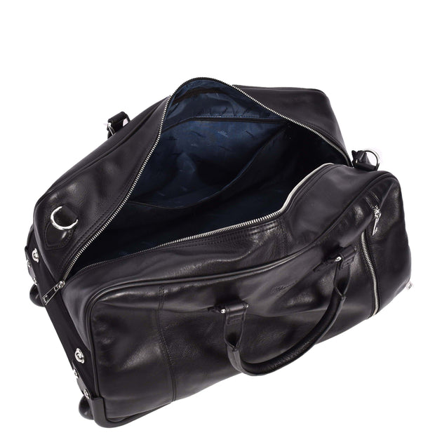 Premium Leather Wheeled Holdall Cabin Size Weekend Travel Duffle Bag AL50 Black