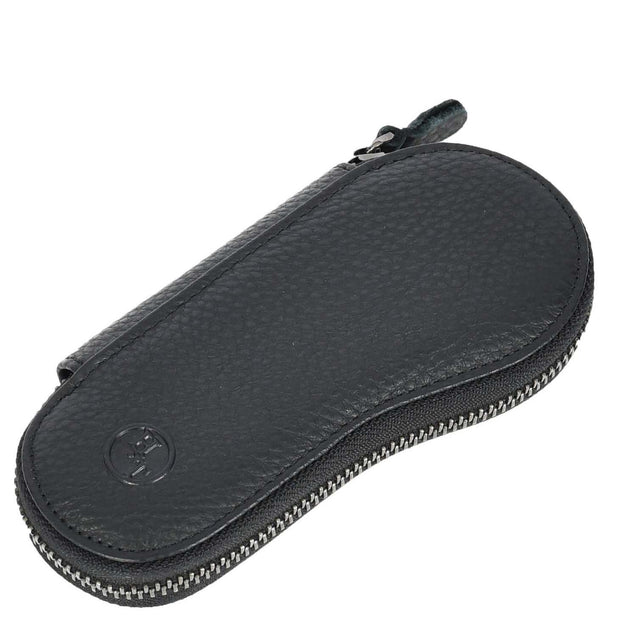 Premium Leather Key Case Wallet With Multiple Key Hooks Zip Around Pouch Style A169 Black