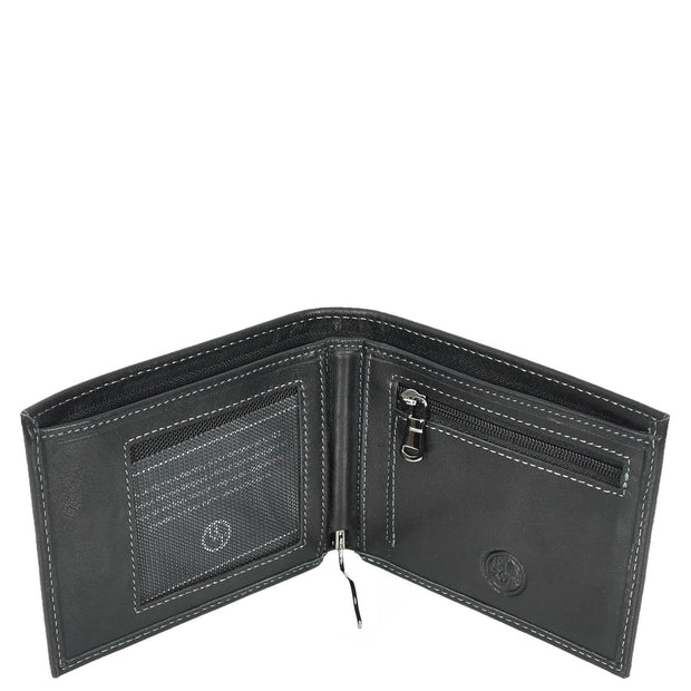 Premium Leather Mens Bi-Fold Slim Wallet Coins Money Clip Holder Style A208 Black