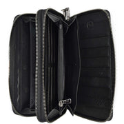 Real Leather Clutch Dual Zipper Large Size Lockable Purse Organiser Travel Wallet A213 Black