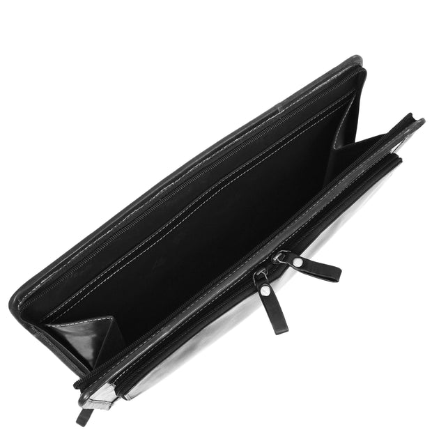 Black Leather Folio Bag A4 Document Underarm Portfolio Case - Stanford