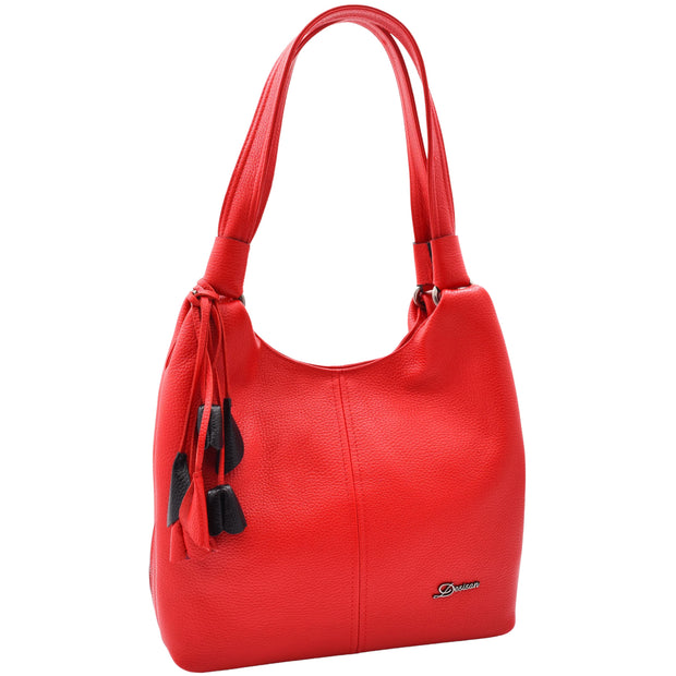 Womens Leather Shoulder Bag Large Hobo Casual Outgoing Multi Pockets Handbag A71 Red